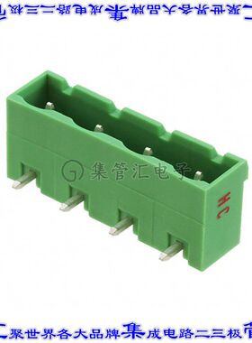 1728879 端子块连接器4POS接头公引脚带罩7.62mm绿色90DEG通孔