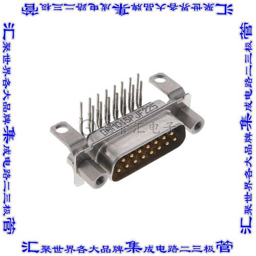 DAMD15PJF225 连接器15POS插头公引脚2排D-Sub面板安装通孔直角