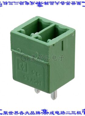 1843606 端子块连接器2POS接头公引脚带罩3.5mm绿色垂直通孔