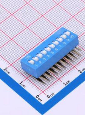 DA-10-B-T 2.54mm间距 10位 琴键式 90度弯插侧拨 蓝色 拨码开关