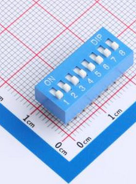 DR-08LT 2.54mm间距 8位 琴键式 直插平拨凸柄 蓝色 拨码开关 插