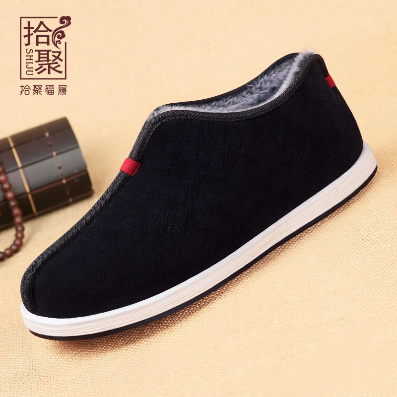 老北京布鞋冬季老人鞋中老年爸爸鞋爷爷鞋手工千层底加绒保暖棉鞋