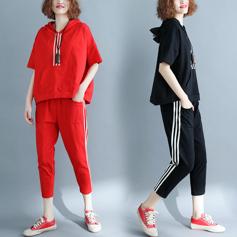 大碼女裝休閑運動套裝女夏季新寬松遮肉洋氣顯瘦T恤哈倫褲兩件套在類目 女裝/女士精品, 大碼女裝中 - 來自Buy2taobao.com提供專業的淘寶代購服務