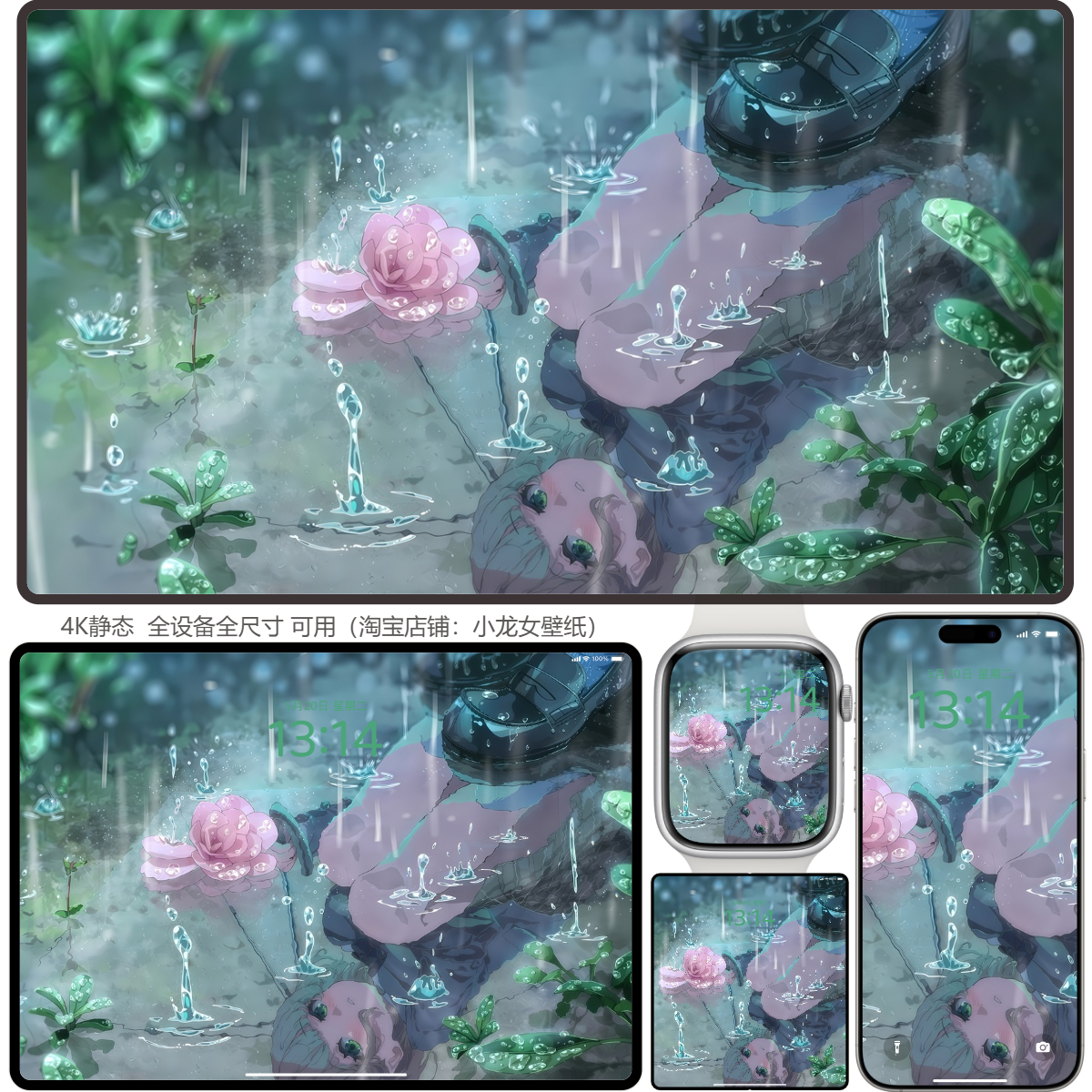 沁雨凝芳 叶片水珠映着朦胧天光(电脑手机平板ipad壁纸) 4K高清图