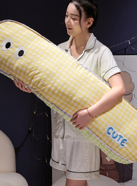 纯棉泡泡纱格子长条抱枕女生睡觉床上夹腿卧室枕头侧睡布娃娃靠垫