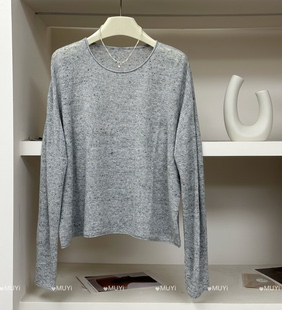 上衣罩衫 百搭圆领套头女长袖 纸片人慵懒 时尚 MUYi韩系春夏新款