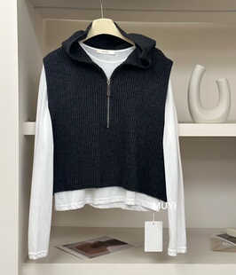 MUYi韩系半拉链针织马甲女宽松显瘦百搭毛衣带帽含羊毛叠穿美学