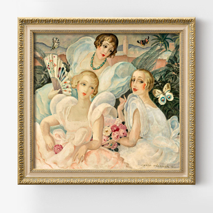 花丛美人 欧式美式复古装饰画墙面 样板间民宿卧室链条挂画壁画