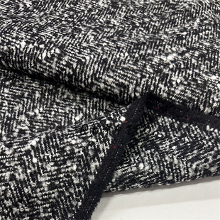 秋冬进口黑白灰人字纹全毛圈圈羊毛时装大衣布料 大衣外套套装