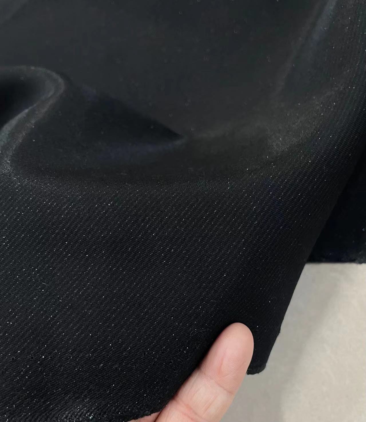 进口 廓感黑色斜纹银丝亮丝交织天丝棉全棉布料 连衣裙旗袍汉服
