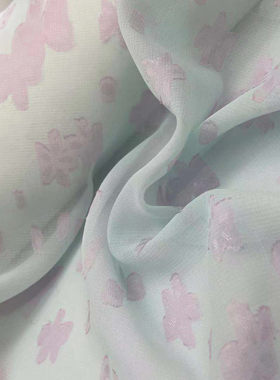 仙女汉服面料垂坠半透水绿色粉嫩剪花雪纺沙时装 连衣裙 汉服面料