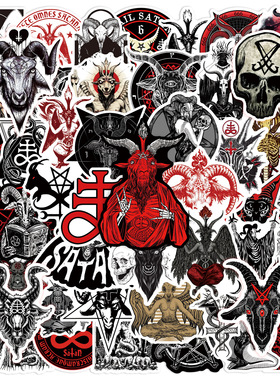 50张黑色公羊撒旦恶魔哥特风贴画笔记本电脑滑板吉他行李箱行李箱
