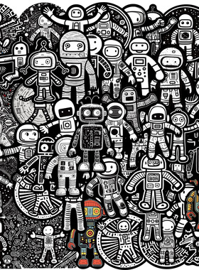 50张黑色太空宇航员卡通创意贴画笔记本电脑手机吉他水杯头盔贴纸