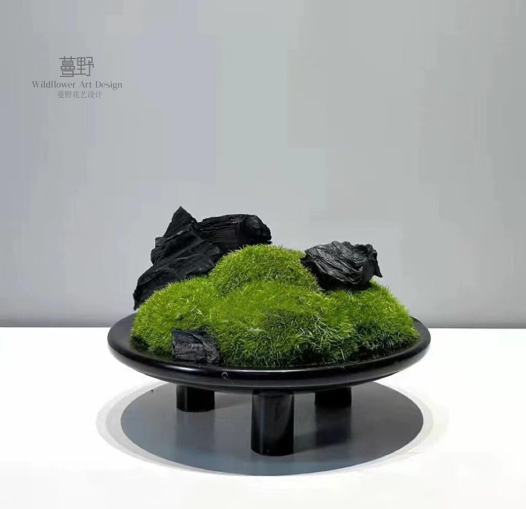 新中式艺术三脚花瓶永生苔藓盆景装饰品酒店售楼处餐桌玄关摆件