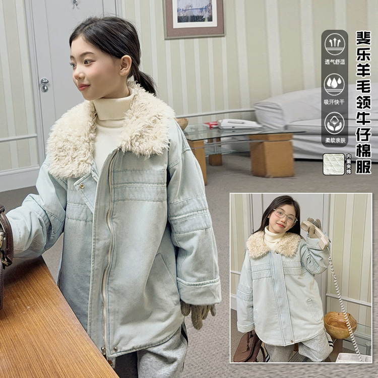 水洗拉链B类冬季女儿童牛仔外套