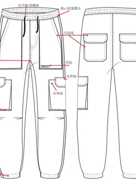 代画矢量图稿工厂服装制版制作工艺平面效果款式设计图AI PDF格式