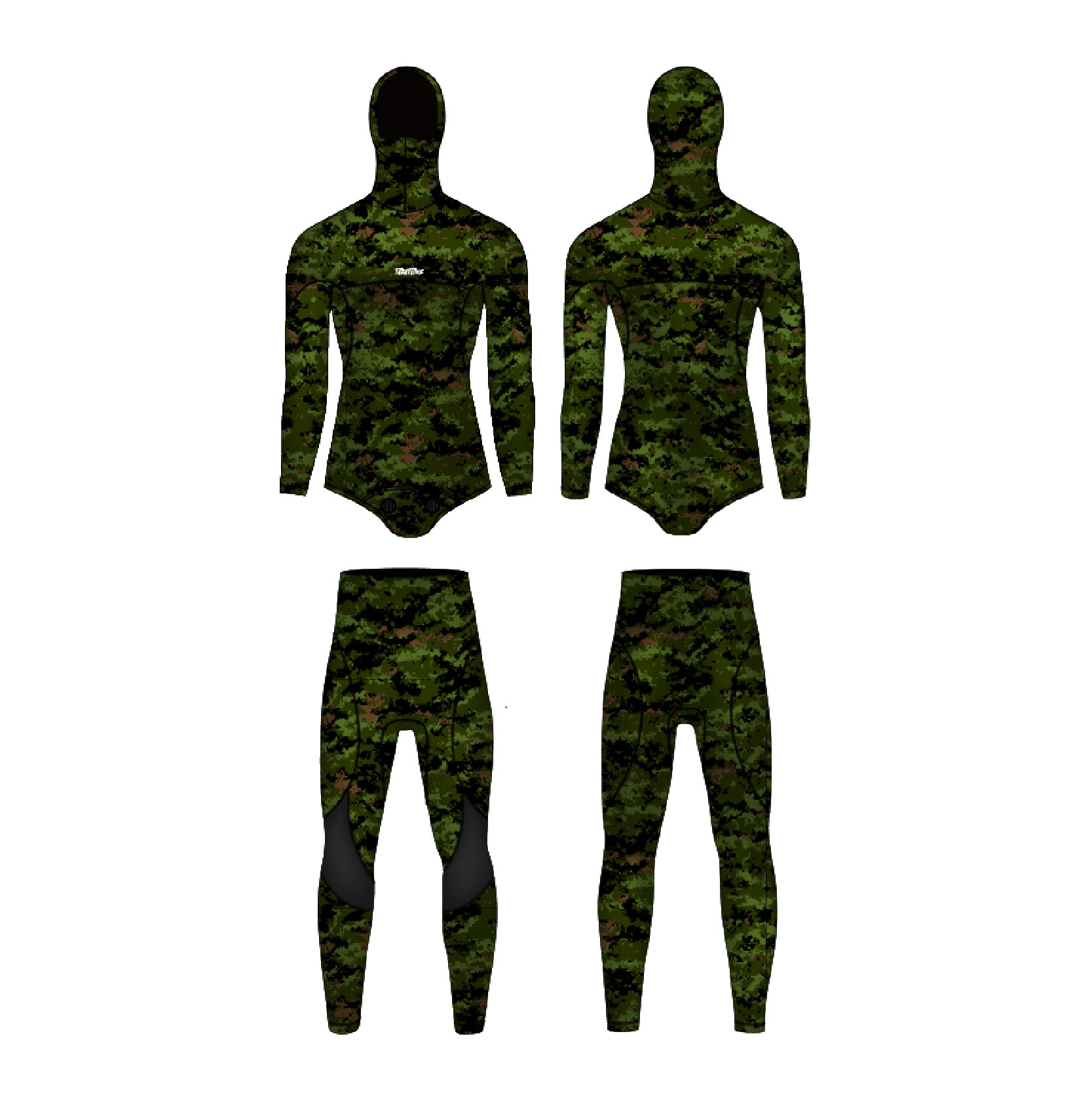 专业迷彩捕鱼服个性一对一款式设计连衣分体潜水服AI原创服装设计