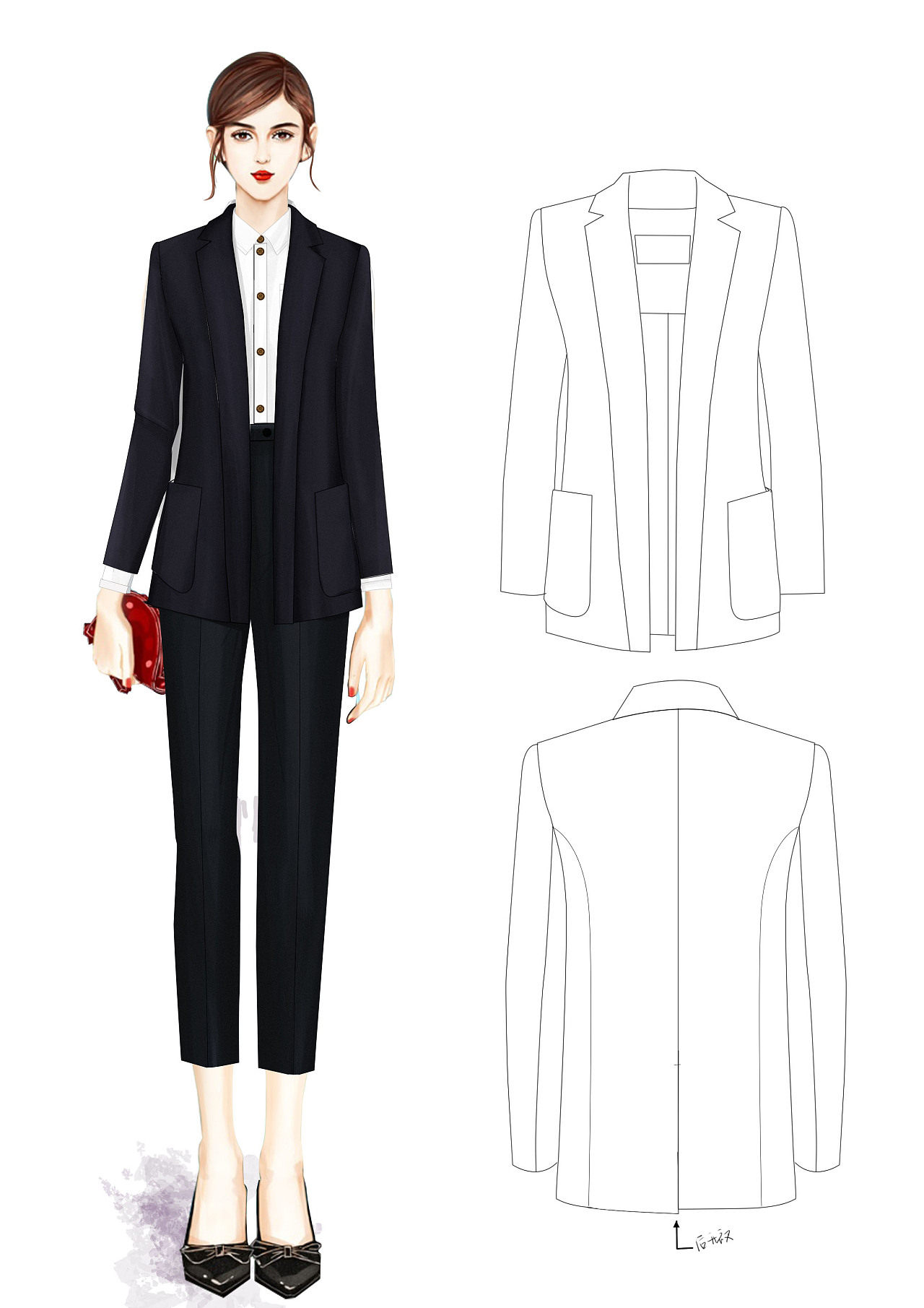 休闲西装衬衫ol职业装男女商务套装款式设计服装设计ai矢量效果图