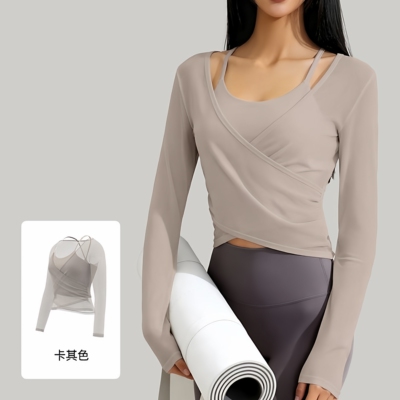 瑜伽服长袖T恤网纱吊带两件套