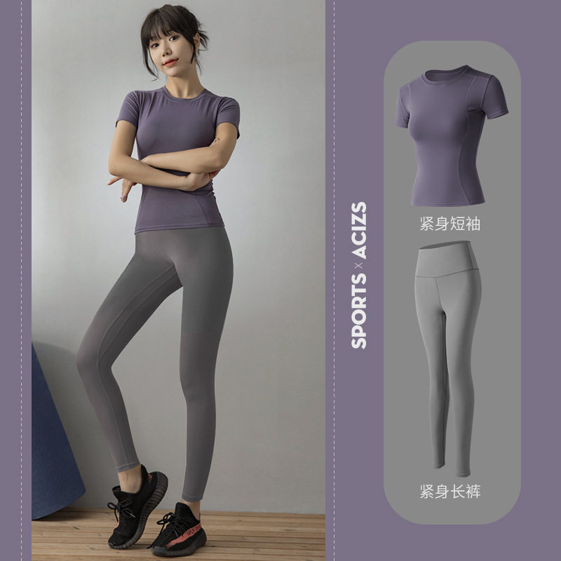 瑜伽服女0024上衣网红紧身短袖跑步装备健身房运动套装秋季款T恤