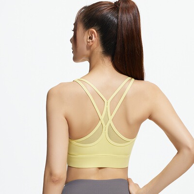 运动文胸美背网纱交叉纯色露背防震聚拢健身训练跑步外穿瑜伽内衣