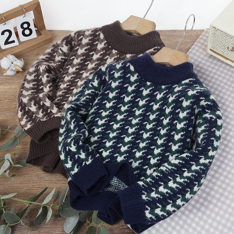 男童秋冬休闲满印拼色毛衣