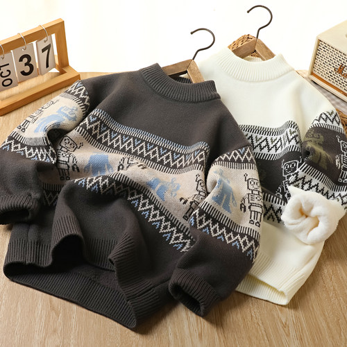 男童加绒毛衣2025新款儿童冬装保暖男孩冬季上衣打底一体绒针织衫