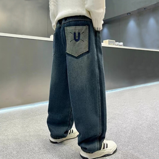 版型好的儿童加绒牛仔裤2026新款加厚保暖一体绒直筒休闲绒裤子