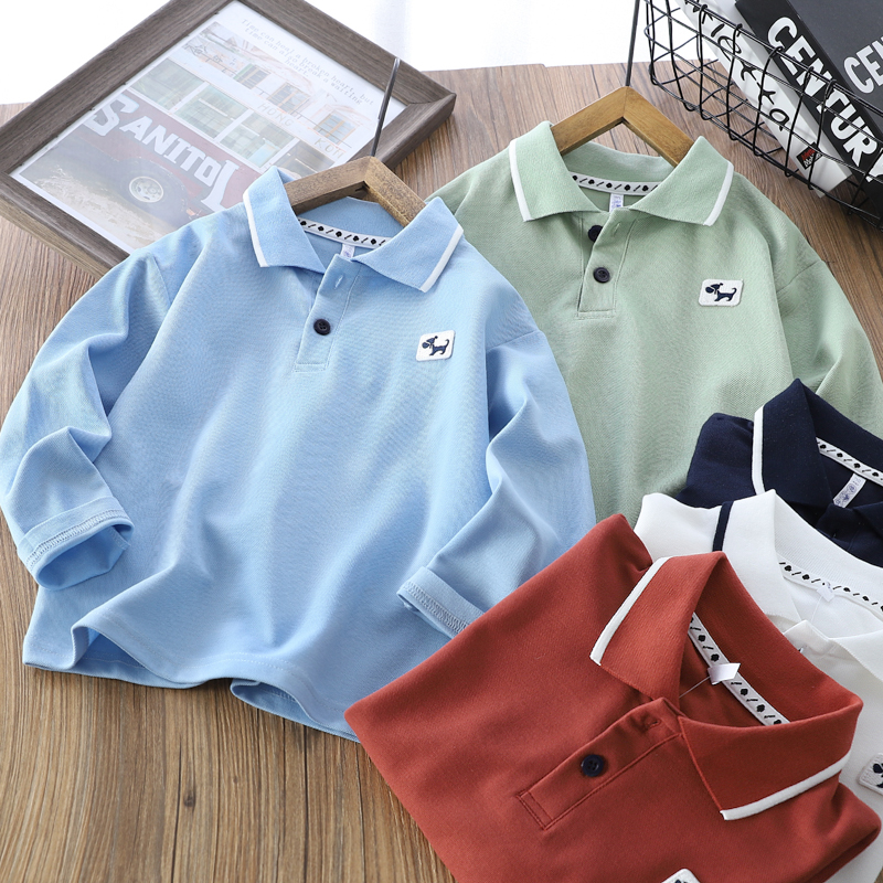 男童Polo长袖T恤春秋2025新款儿童上衣中大童男孩休闲翻领打底衫