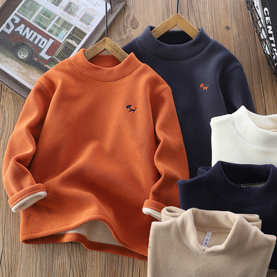 男童半高领加绒打底衫2025冬季新款儿童加厚保暖内搭中大童套头衫