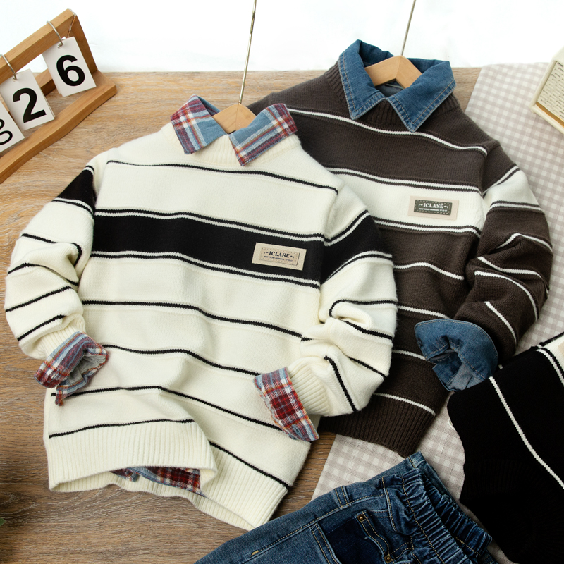 M男童毛衣秋冬款2025款儿童毛线衫冬季中大童男孩内搭圆领针织衫