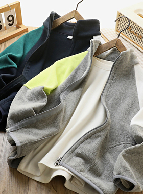 Wai贸原单~男童摇粒绒外套2025春秋中大童装加绒拉链衫校服内胆