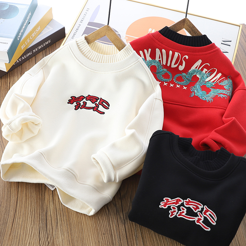 男童秋冬青龙印花加绒卫衣