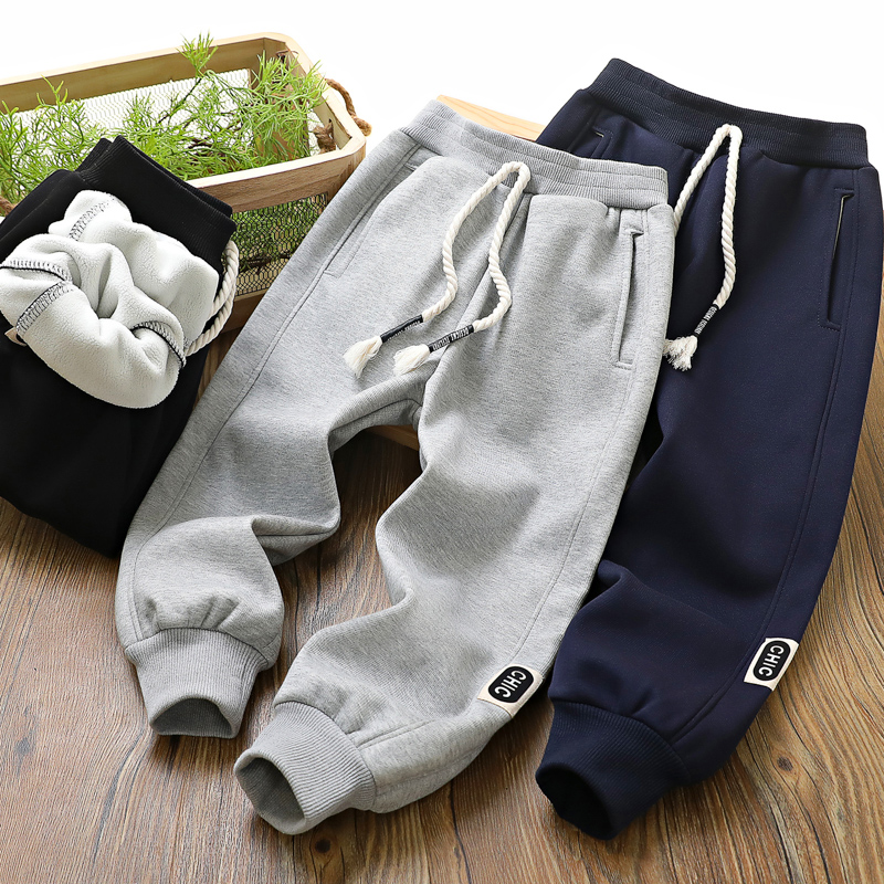男童麻绳装饰一体绒运动裤