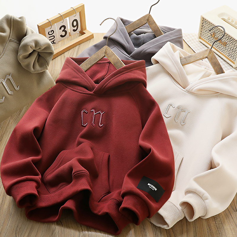 男童连帽加绒卫衣2025新款儿童秋冬季上衣中大童加厚保暖长袖衣服