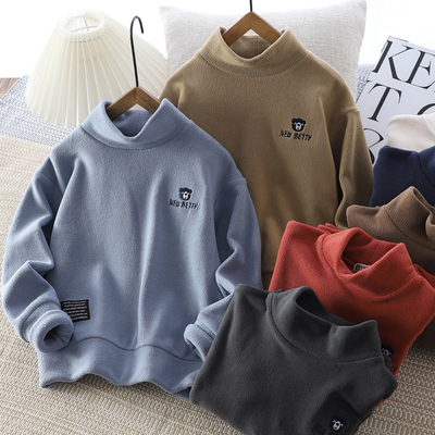 男童加绒卫衣2025新款儿童内搭上衣秋冬加厚保暖摇粒绒高领打底衫