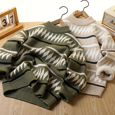 男童加绒毛衣2025冬季新款儿童装针织衫中大童加厚款一体绒毛线衣