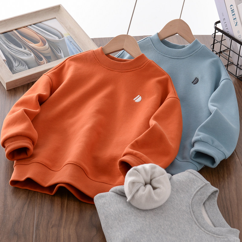 男童圆领加绒卫衣冬季新款2025儿童装中大童休闲加厚保暖长袖上衣