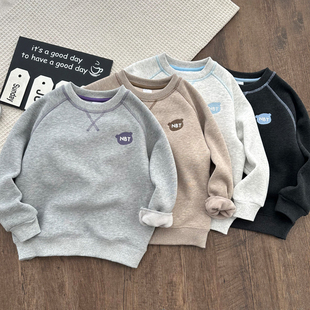 男童加绒卫衣秋冬款2026儿童休闲圆领衫中大童加厚一体绒保暖上衣