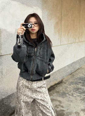 虎皮卷【OK卫衣】原创铆钉设计连帽拉链加厚卫衣WY2025025