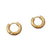 铜镀18K真金欧美百搭简约肌理感锤打凹凸银针圆圈耳圈耳扣耳环女