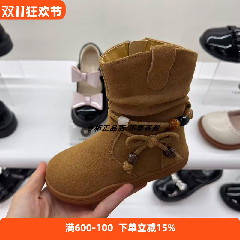 专柜正品泰兰尼斯26秋季新款儿童磨砂皮超纤防滑复古时尚女童皮靴