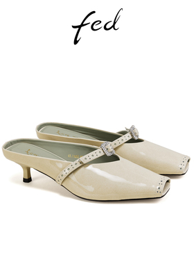 fed法式穆勒鞋夏季新款女鞋包头半拖白色懒人凉拖女S0515-ZCA578