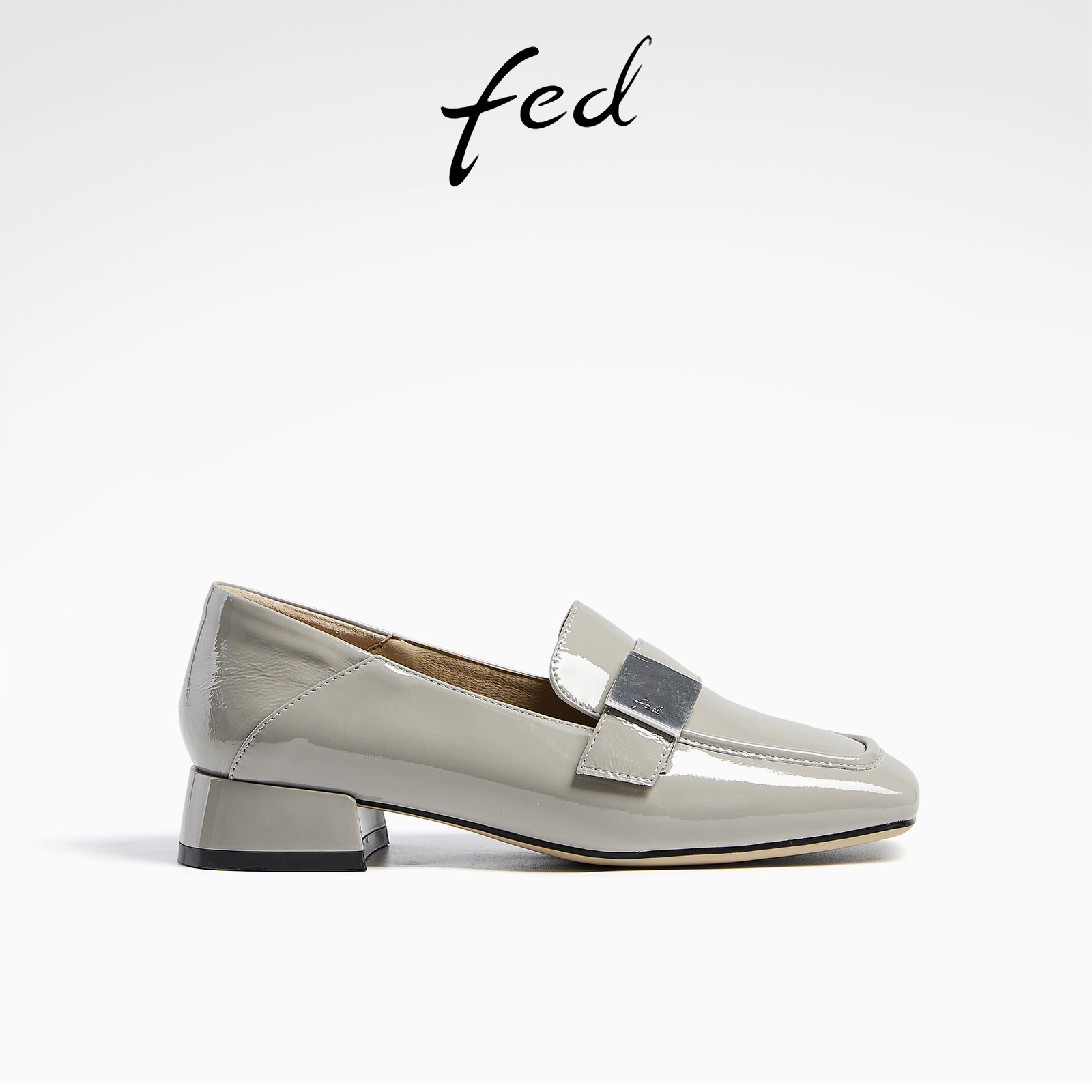 fed真皮漆皮女鞋秋季百搭方头粗跟单鞋女中跟通勤鞋时装乐福鞋女,女鞋,乐福鞋（豆豆鞋）,淘宝优惠券,粉丝福利购,淘宝优惠卷