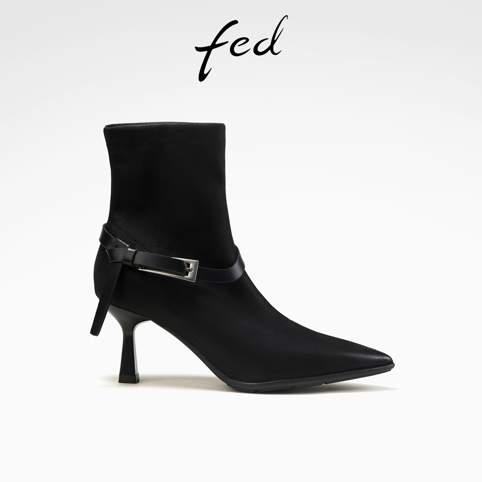fed增高显瘦秋冬女鞋真皮垫尖头细高跟靴子女短靴瘦瘦靴时装靴女