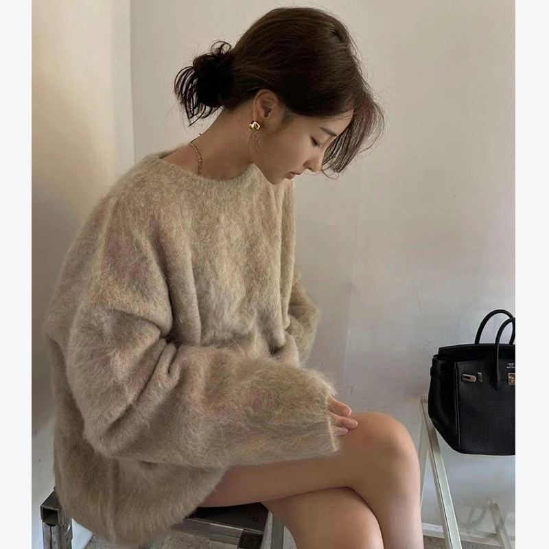 瑞典代购toteme boxy alpaca 毛茸茸蓬松手感羊驼毛针织衫毛衣