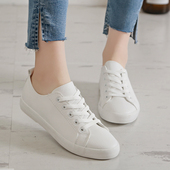 单板鞋 皮面小白鞋 潮百搭纯色平底学生白球鞋 女韩版 薄底系带帆布鞋