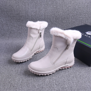 真皮高筒羊毛靴女士雪地靴冬季抗寒-30度侧拉链户外防水加毛加厚