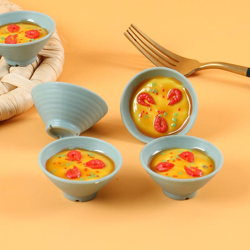 仿真食物虾仁蒸蛋钥匙扣小碗鸡蛋羹包包挂件趣味食玩食品挂饰