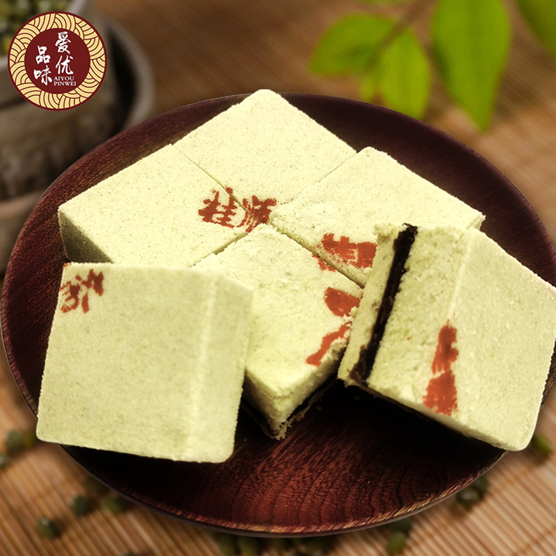 新货天津特产桂顺斋纯绿豆糕红豆沙夹心绿豆饼老式传统手工糕点心